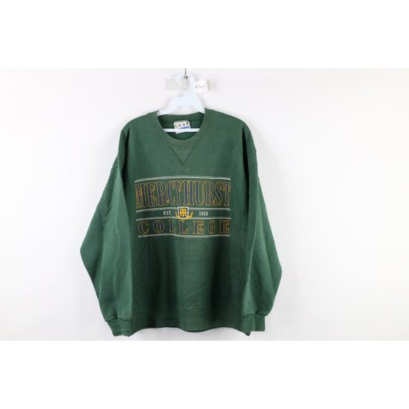 Vintage 90s Mens Medium Distressed Mercyhurst College Spell Out Sweatshirt USA - Picture 1 of 10